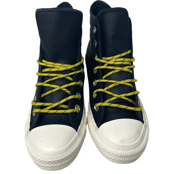 Converse CTAS Hi Shoes Size Men's 4 Women's 6 Leather Black Bold Citron - Picture 5 of 14